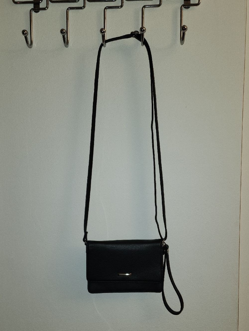Leather Black Crossbody Wristlet Wallet Bag & Phone Holder Case